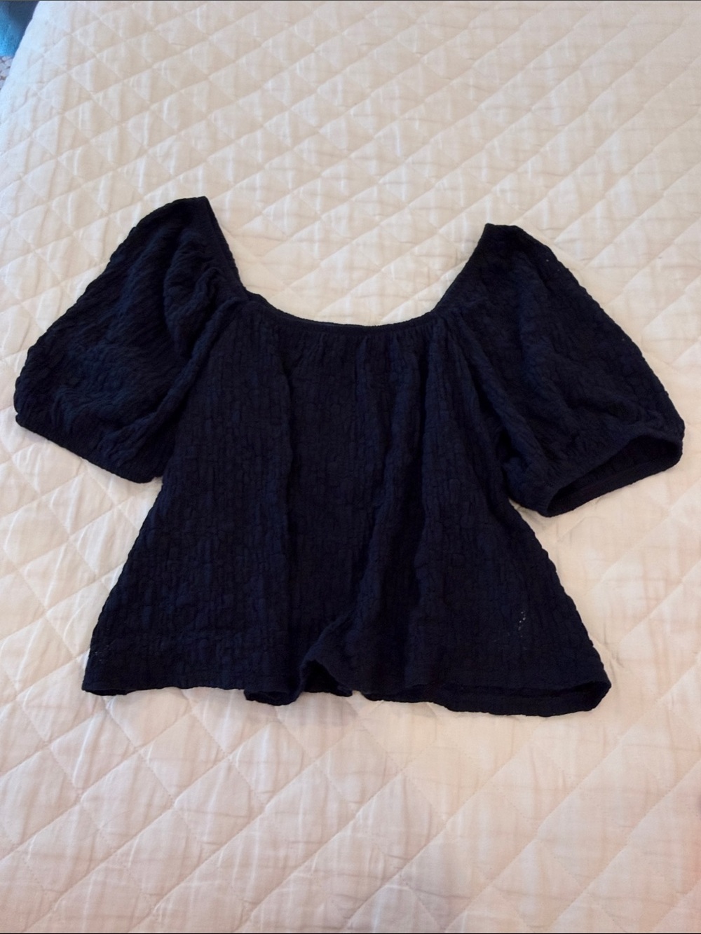 Old Navy Black Textured Puff-Sleeve Square Neck Top